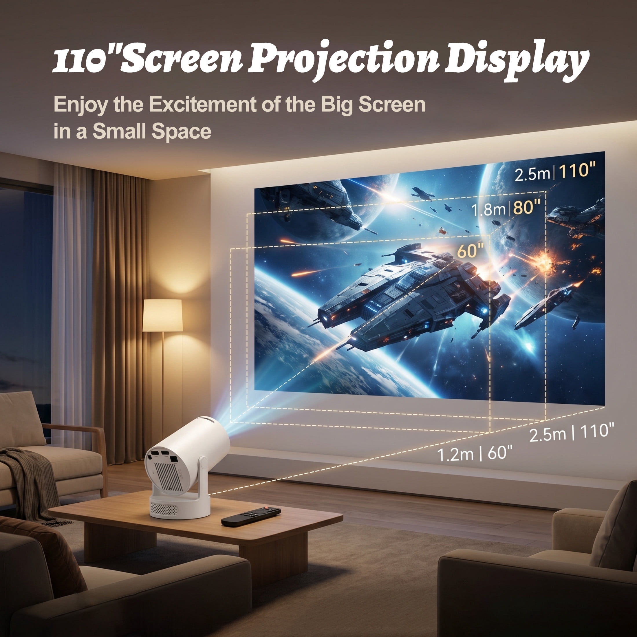 BDQ Mini Projector with WiFi & Bluetooth, 1080P Support (4K Input), Portable Smart Movie Projector for Bedroom & Outdoor, Small TV Projector for iPhone