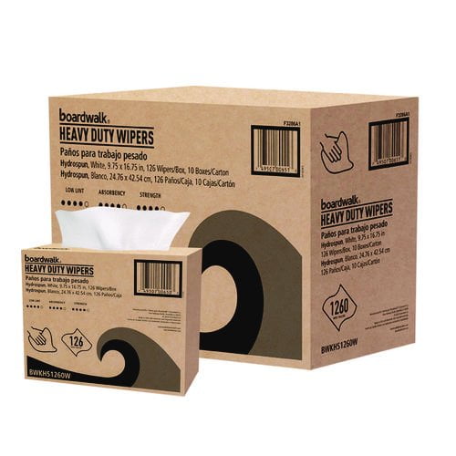 Boardwalk Hydrospun Wipers, 1-Ply, 9.75 x 16.75, White, 126/Box, 10 Boxes/Carton