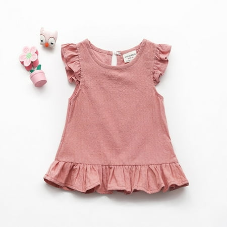 

THE WILD Baby Kids Girl Fly Sleeve Ruffle Solid Color Cotton Tops Blouse Clothes