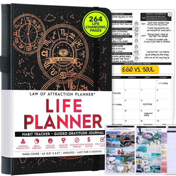 Life Planner - 5 Minute Daily Gratitude & Manifestation Journal | Positivity & Affirmation | Guided Mindfulness, Self Care & Mental Health Journal | 90-Day Undated Planner, Vision Board & Stickers
