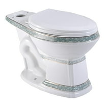 White Porcelain Elongated Bathroom Toilet Bowl Green and Gold India Reserve Design Renovators Supply
