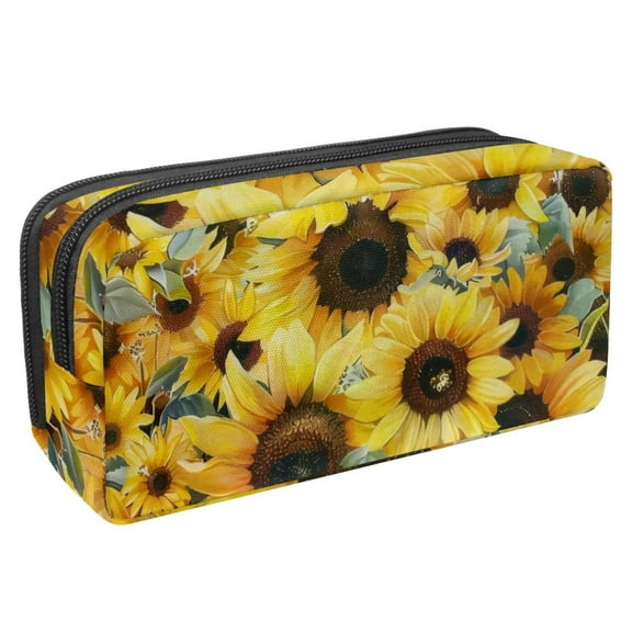 MUOOUM Pencil Case, Yellow Floral Sunflowers Large Capacity Pencil Pouch Stationery Pen Bag