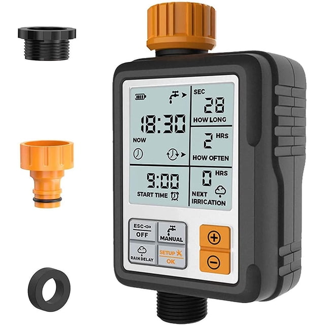 Temporizador de agua, grifo de jardín programable digital, grifo de manguera automático, controlador de sistema de temporizador de aspersor, negro, 16*8*5cm