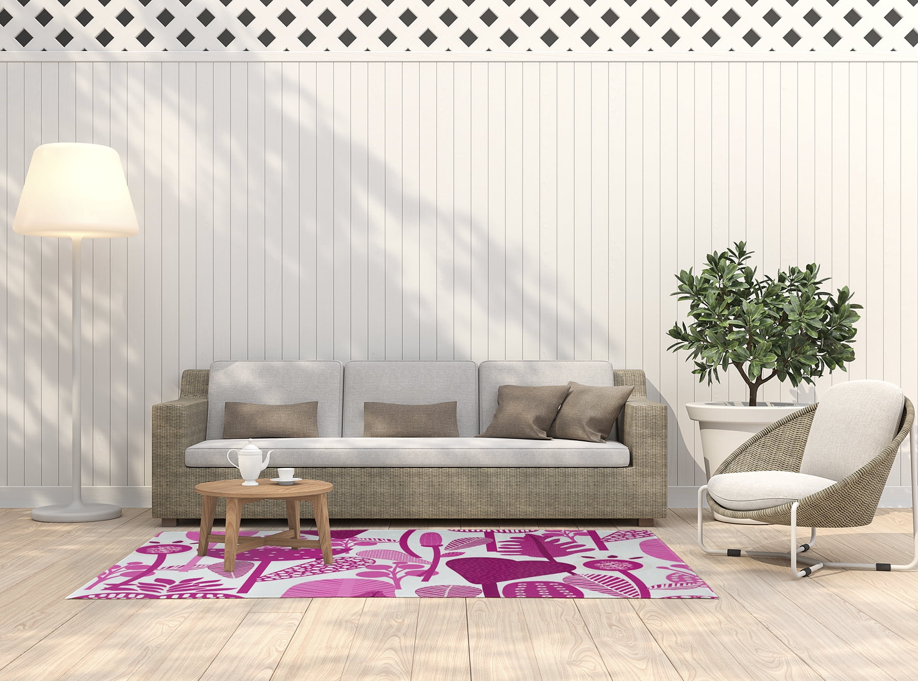Simply Daisy 5' x 7' Orchid Flower Forest Spring Chenille Indoor/Outdoor Rug