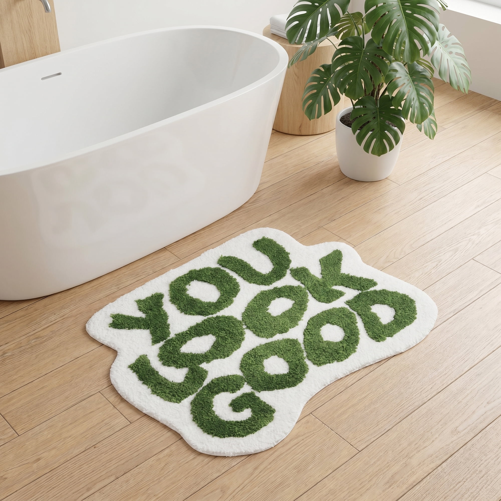 Unique Bargains Cat Aesthetic Irregular Shaped Absorbent Bath Mat Dark Green 25" x 21"