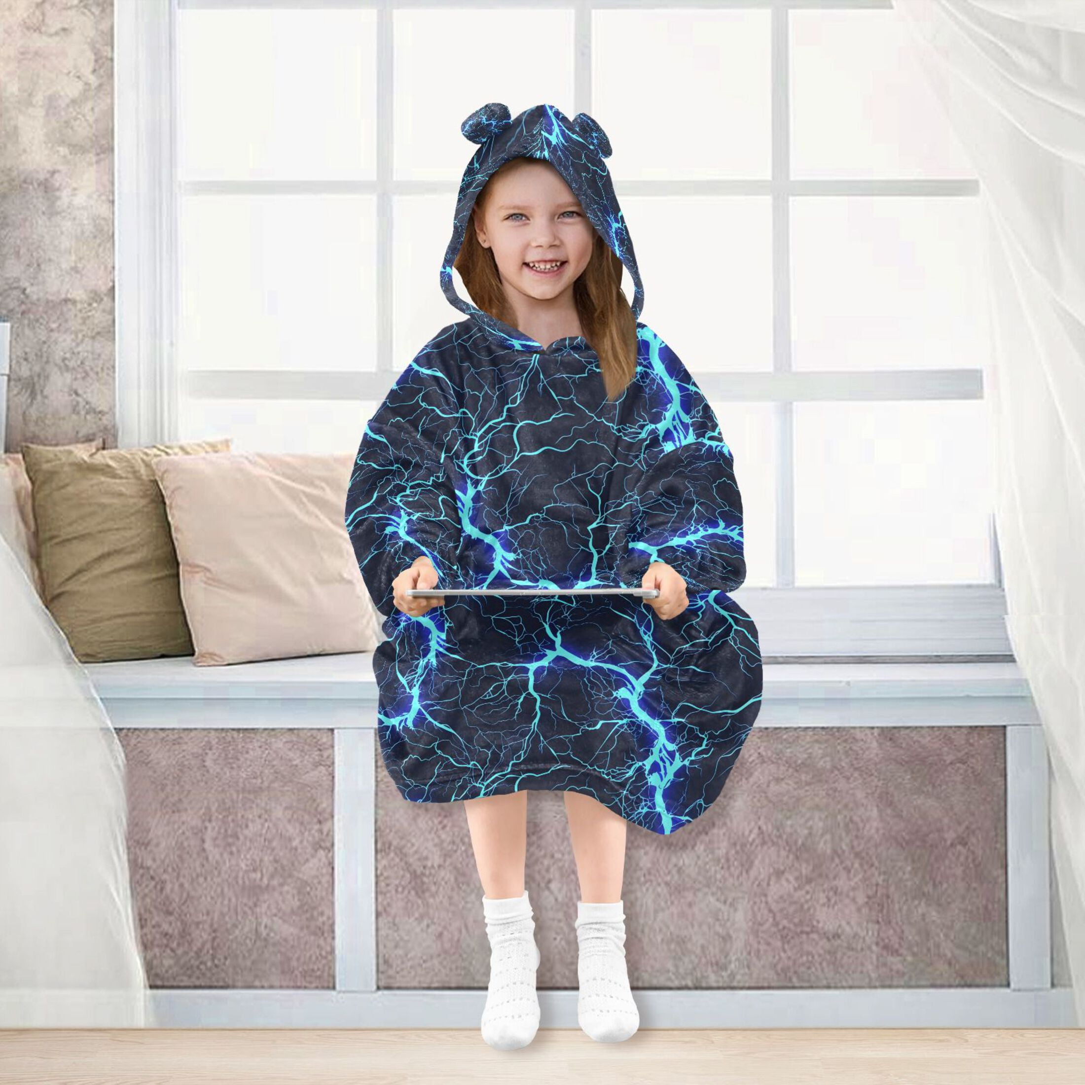 joogoo Wearable Blanket Hoodie for Blue Lightning Flannel Sherpa Pocket 3-14 YR S