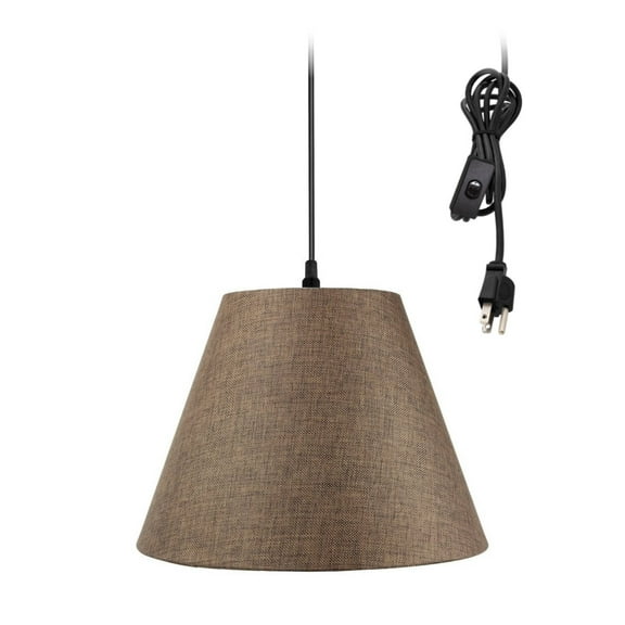 1-Light Plug In Swag Pendant Ceiling Light Chocolate Burlap Shade