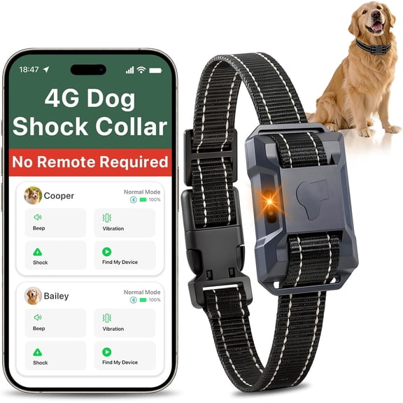 4G APP Control Dog Training Collar, IP68 Waterproof Rechargeable E-Collar with Tracking & 4 Training Modes