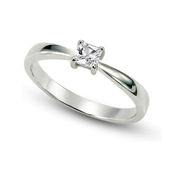 925 Sterling Silver 0.10 Carat Princess Cut White Cz Solitaire Stackable Women Engagement Ring, Gift For Her