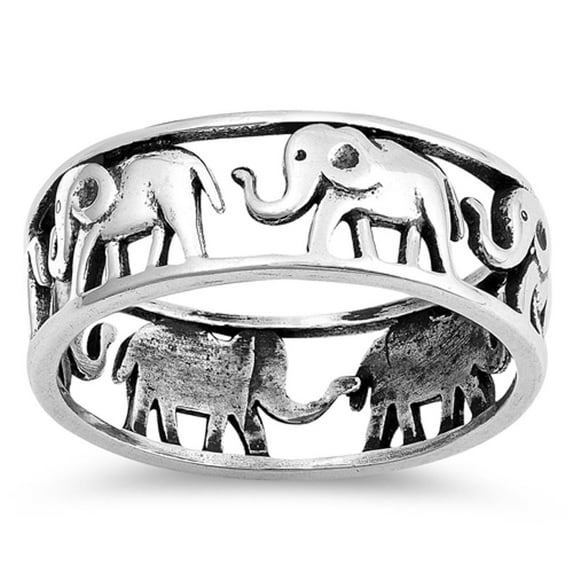 Elephant Animal Ring .925 Sterling Silver Eternity Band Jewelry Female Male Unisex Size 7