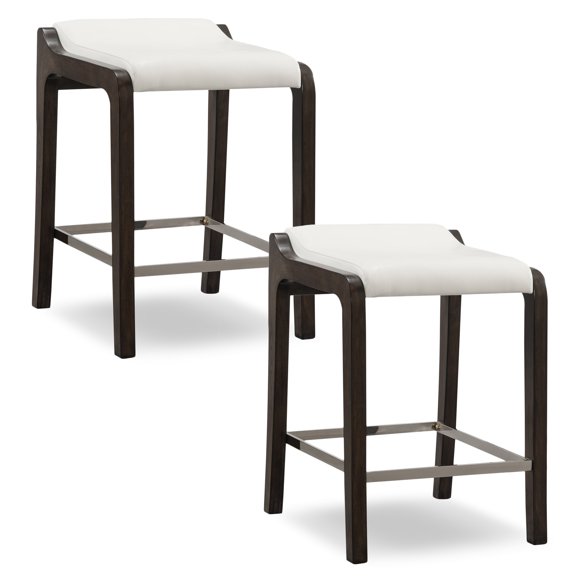 Leick Home 10116BP/IV Wood Fastback Counter Height Stool with Faux Leather Seat, Set of 2, Buffed Pecan and Ivory
