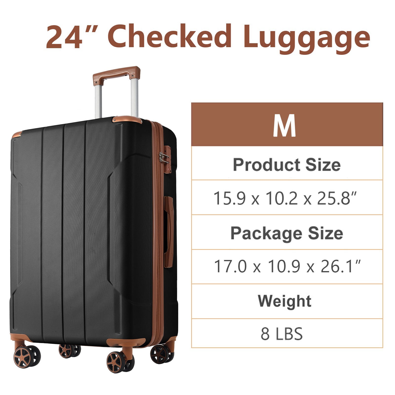 24 Inch Expandable Hardshell Luggage, Lightweight ABS Checked Suitcase with Double Spinner Wheels, 3-Level Telescopic Handle & TSA Lock