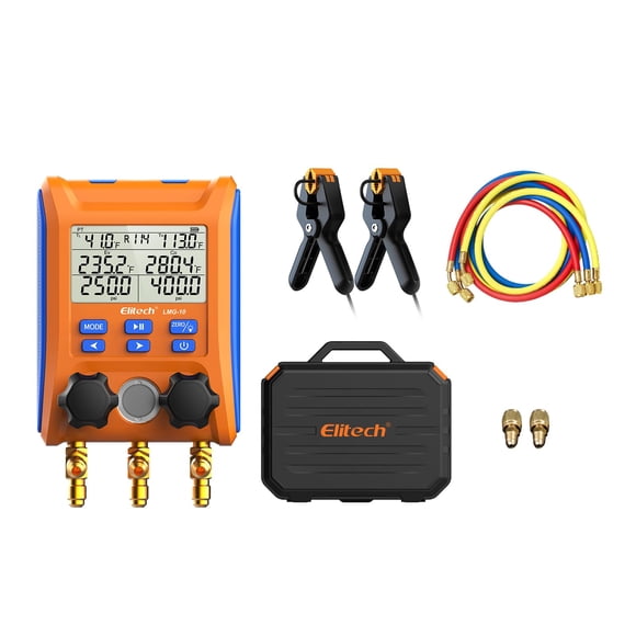 Colector digital Elitech LMG-10Plus HVAC con pinzas de temperatura R410A