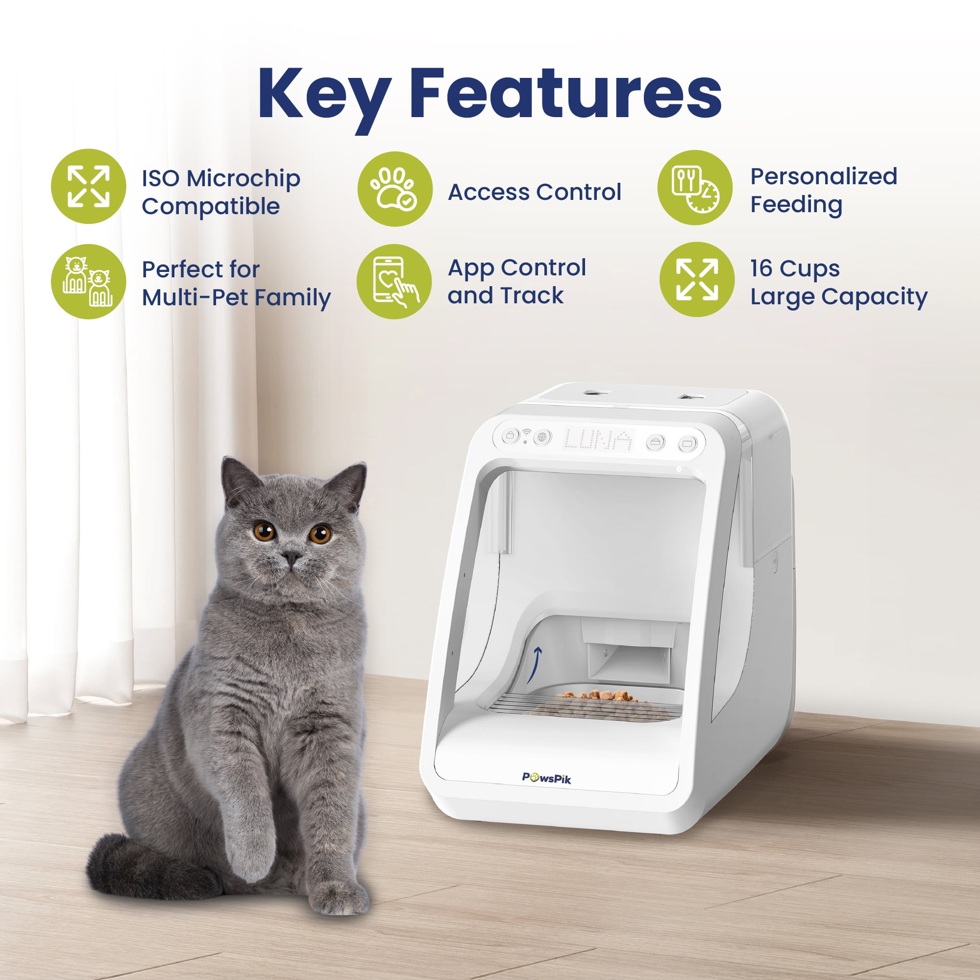 PawsPik Automatic Microchip RFID Dog & Cat Feeder, 16-cup