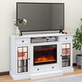 thumbnail image 2 of Sunmthink 58" Fireplace TV Stand for TVs up to 65 Inch, Entertainment Center with 23" Electric Fireplace, Glass Doors, Media Console Cabinet for Living Room, White, 2 of 7