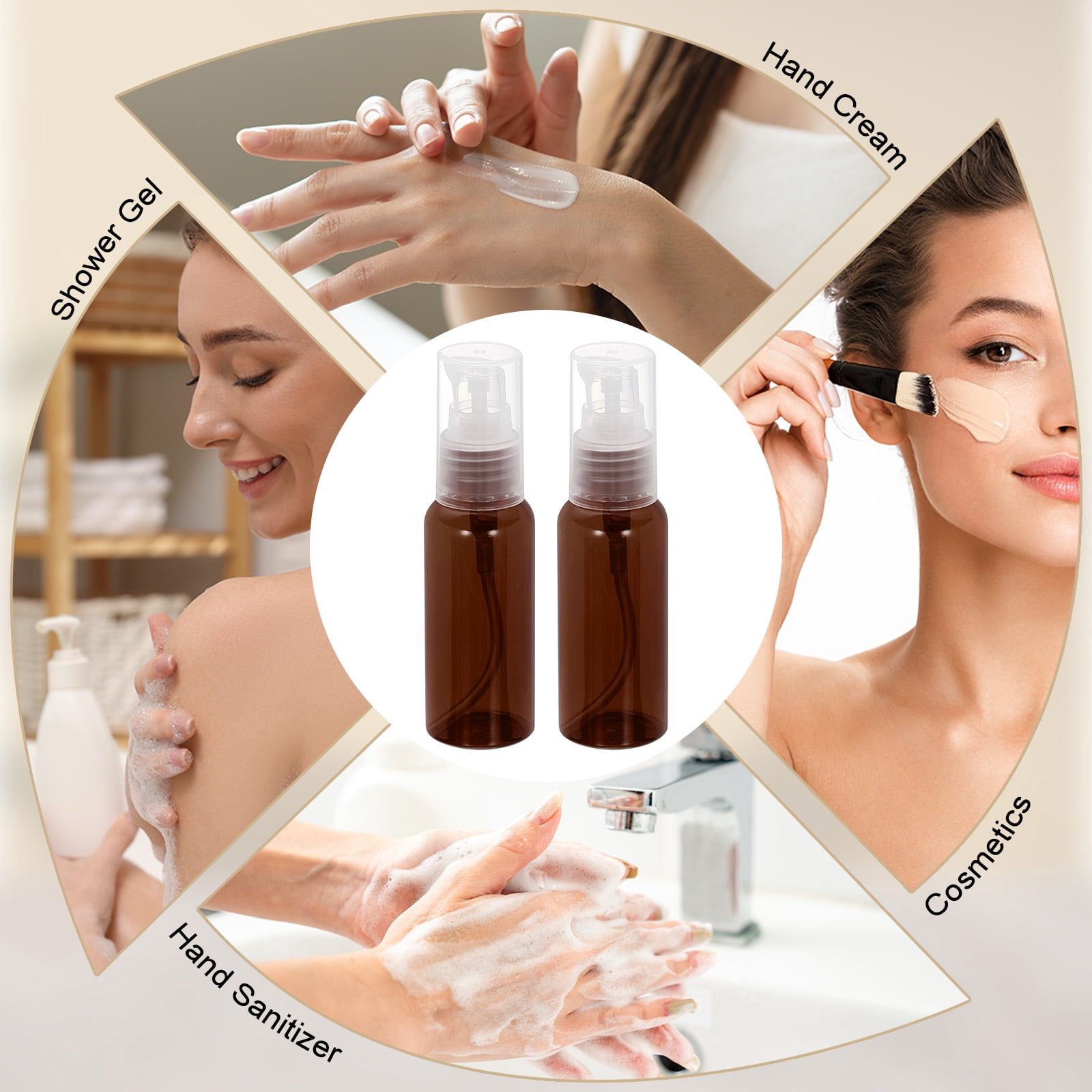 Uxcell 10Pcs Travel Pump Bottle, Empty Pump Bottle Dispenser, 1.7oz Clear Brown