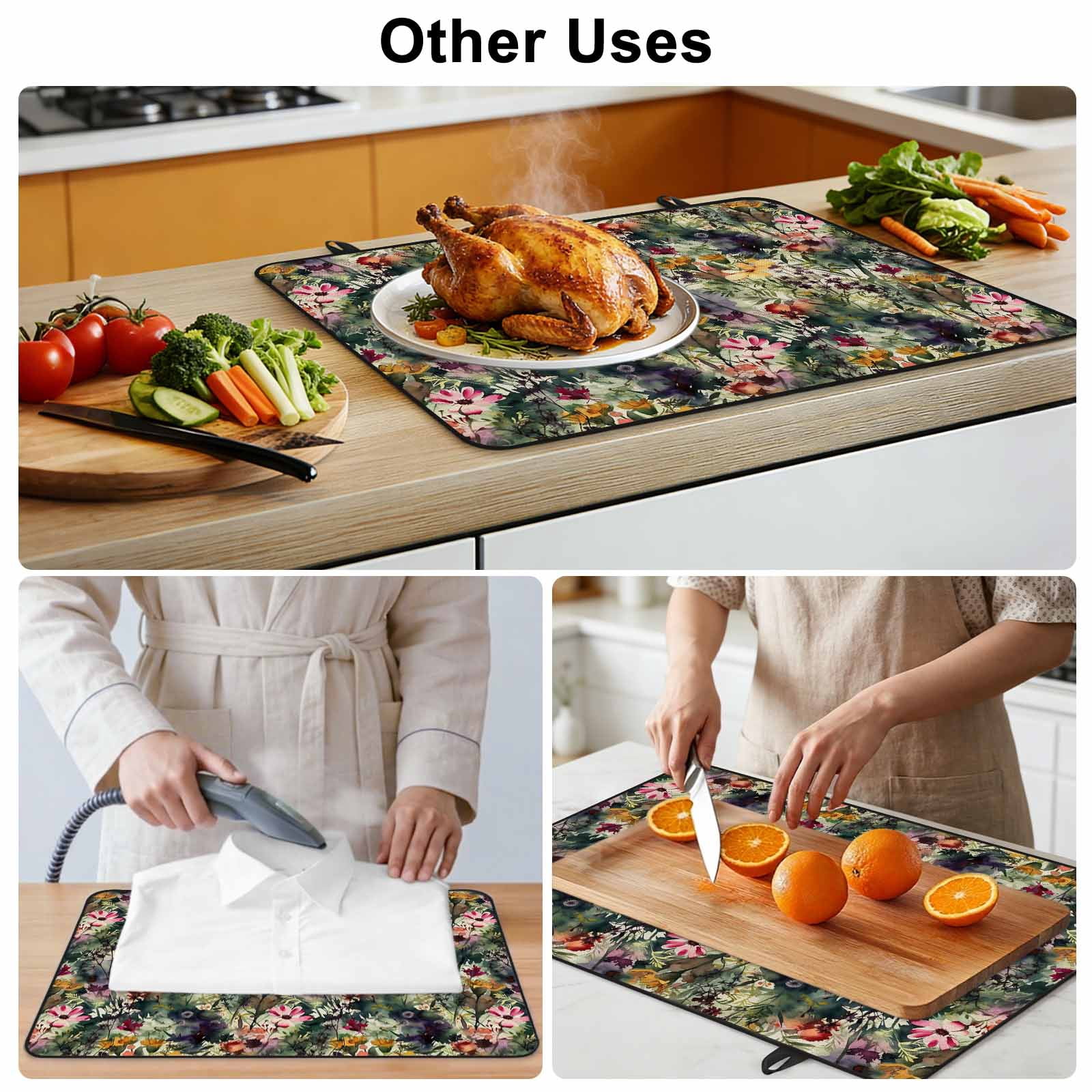 Pastoral Flowers Stove Top Cover for Electric Stove, Heat-proof & Non Slip Glass Top Stove Cover Protector, Spring Floral Watercolor Summer Botanical Kitchen Flat Cooktop Rubber Mat 24x21 Inches
