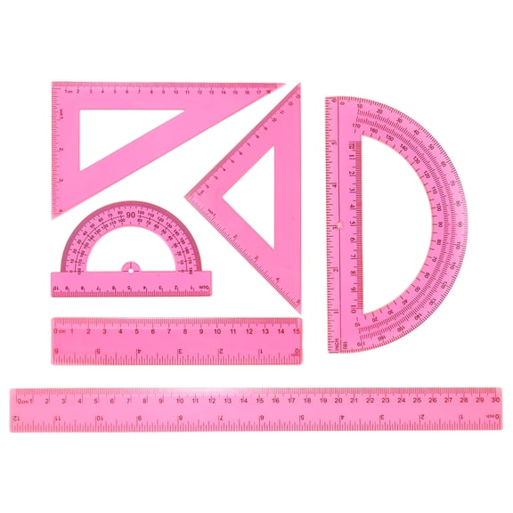 Uxcell 6pcs Triangular Ruler Set 15/30cm Plastic Metric Inch Ruler Geometric Protractor Triangle Ruler Engineering Scale, Yellow