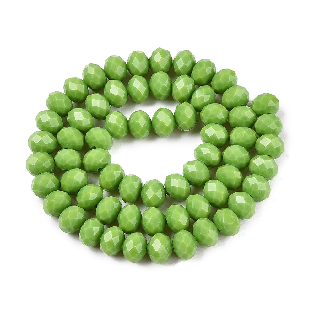 Opaque Solid Color Imitation Jade Glass Beads Strands Faceted Rondelle Yellow Green 8x6mm Hole: 1mm 60~62pcs/strand 39~40cm
