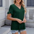 thumbnail image 4 of Yuwull Womens Tops Going Out Tops For Women Women'S New Short Sleeve V-Neck Lace Sleeve Solid Color Casual T-Shirt Women Tops On ClearanceS, 4 of 8
