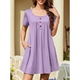 thumbnail image 2 of ValueVibe Nightgowns for Women Crew Neck Sleepshirt Short Sleeve Sleepwear Henley Button House Dress with Pockets, Purple 3XL, 2 of 7