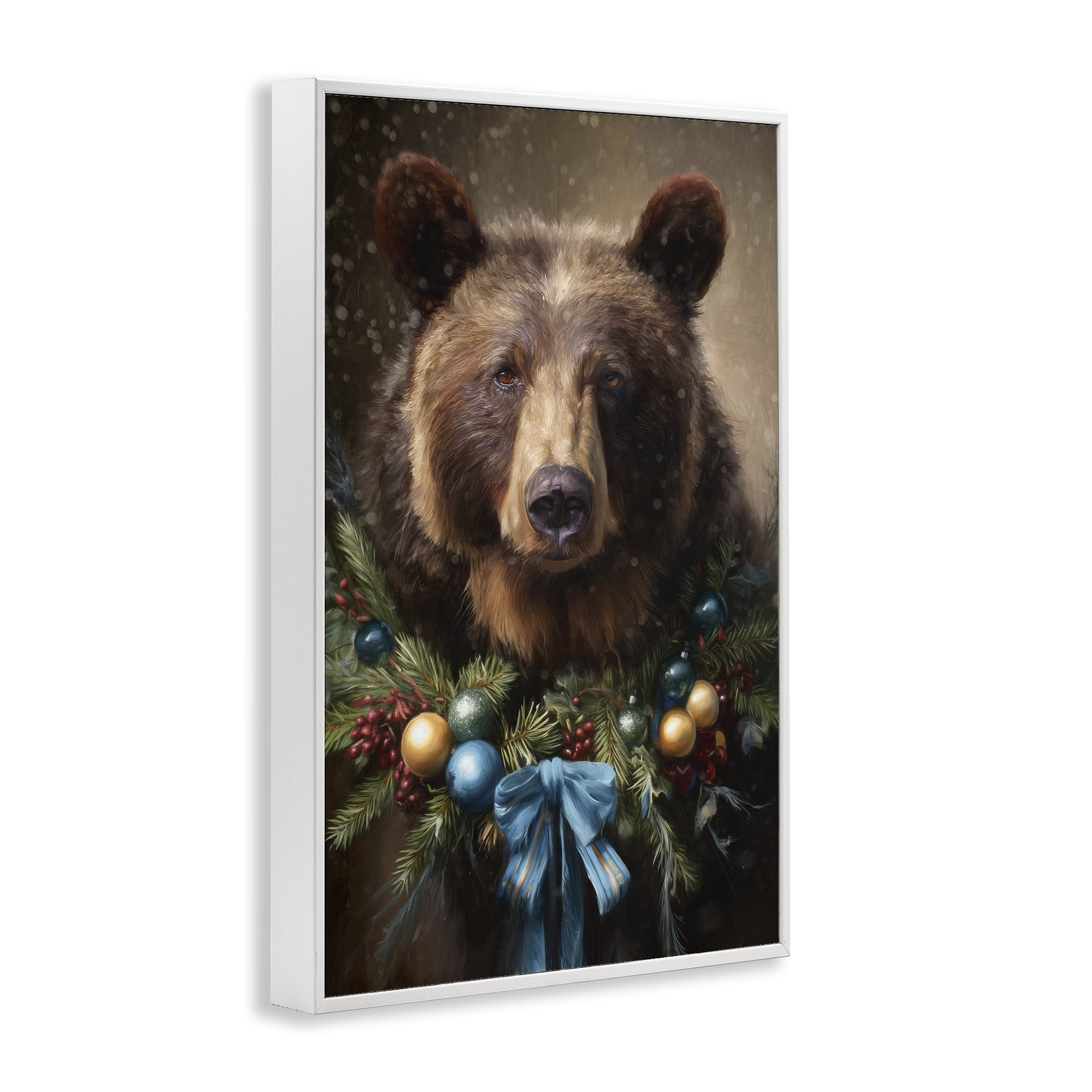 Stupell Industries Christmas Grizzly with Wreath White Framed Giclee Art, design by Tina LeCour