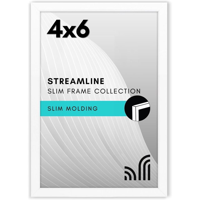 shiyou-4x6 Picture Frame with Shatter-Resistant Glass - Streamline Collection - Thin Border Photo Frame for Tabletop and Wall Display - Hanging Hardware and Easel Stand Included - White