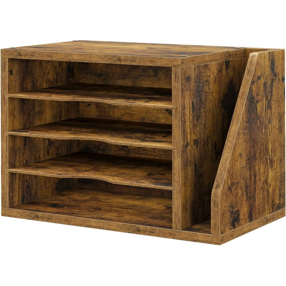 File Organizer Desktop, Wood Desk Organizer with 3 Adjustable Shelves, Mail Paper Sorter for Office, Home, File Holders for Envelopes, Mail Supplies or Magazines, Rustic Brown