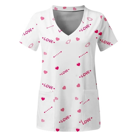 

TAIAOJING Scrub Tops for Women Plus Size Top V Neck Short Sleeved Pockets Printed T Shirt