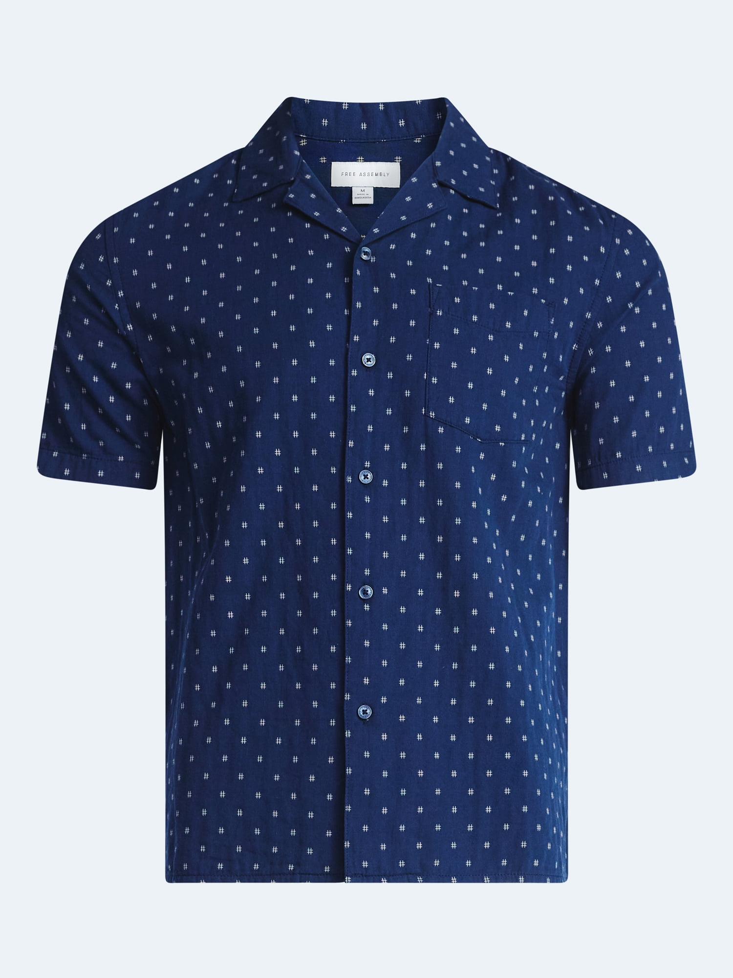 Free Assembly Men's Double Cloth Cotton Camp Shirt with Short Sleeves, Sizes S-3XL