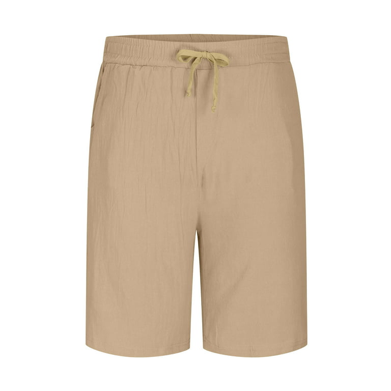 Mens Summer Linen Beach Shorts Elastic Mid Waist Vacation Shorts  Lightweight Breathable Soft Comfort Shorts Daily Home Pajama Shorts 