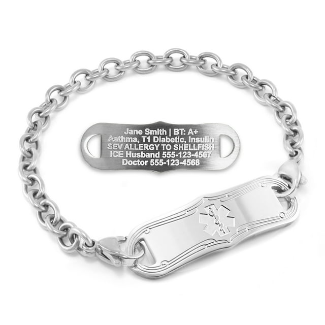 MedicEngraved Bracelet d'Alerte Médicale Personnalisé en Acier Inoxydable - Maillon Ovale 5 mm