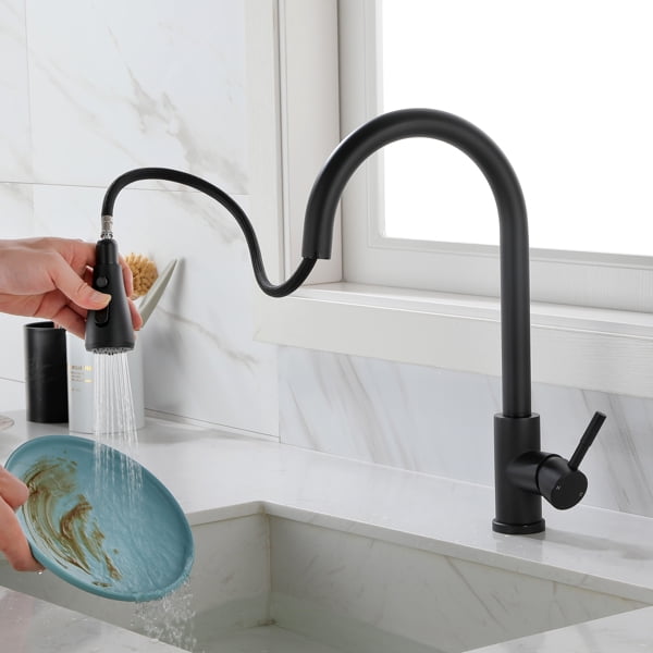 Kitchen faucets with Pull Down Sprayer, Farmhouse Kitchen Faucet Oil Rubbed Bronze Commercial Modern high arc Stainless Steel Single Handle Single ...