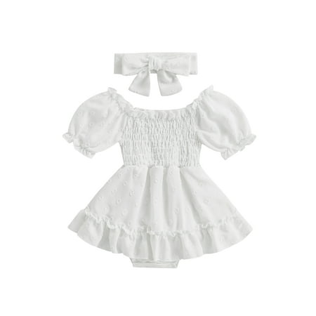 

Ma&Baby Infant Baby Girls Cute Ruffle Romper Dress Short Sleeve Ruched Onesie Frilly Smocked Skirts Summer Clothes