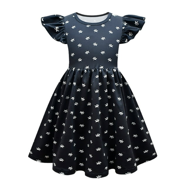 HAWEE Costume de Wednesday Addams pour Filles, Costumes d'Halloween, Robe avec Perruque, Sac