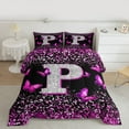 thumbnail image 2 of Feelyou Initial P Letter Full Size Comforter Sets, Sequin Print Monogrammed Bedding Comforter Set, Romantic Pink Butterfly Reversible Bedding Sets, Microfiber Bedroom Decor, 3 Pieces, 2 of 8
