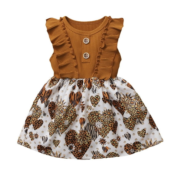 Penkiiy Toddler Baby Girls Sleeveless Ruffles Floral Printed Princess Dress Toddler Girls Clothes 4-5 Years Brown On Clearance