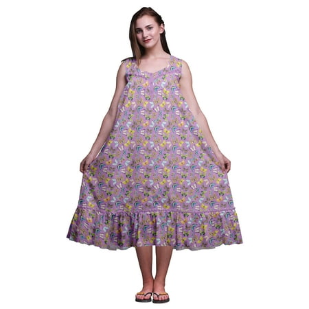 

Bimba Lavender Butterflies Colorful Sleeveless Night Gown For Womens Cotton Printed Nightwear Ladies Sleepwear XX-Large