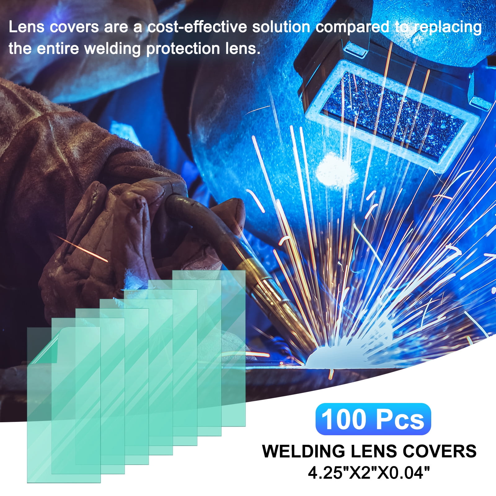 Welding Protection Lens 2x4.25 Inch Transparent Welding Helmet Protective Replacement Cover, Clear, 100 Pack