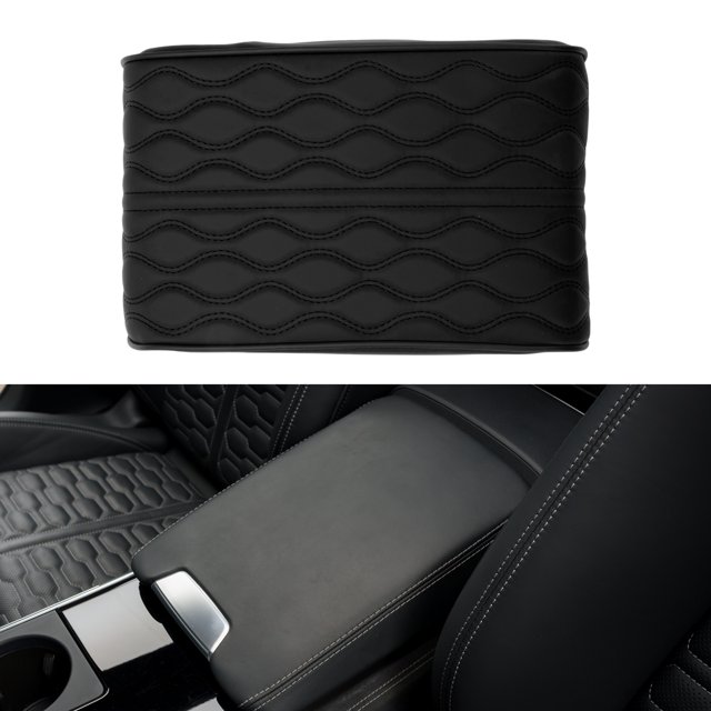 Cubierta de consola central para automóvil Unique Bargains, cubierta de reposabrazos para automóvil 12.6"x8.66"x1.97" patrón de ondas de agua de cuero Napa negro