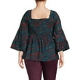 thumbnail image 3 of Terra & Sky Women's Plus Size Bell Sleeve Smock Top, 3 of 5
