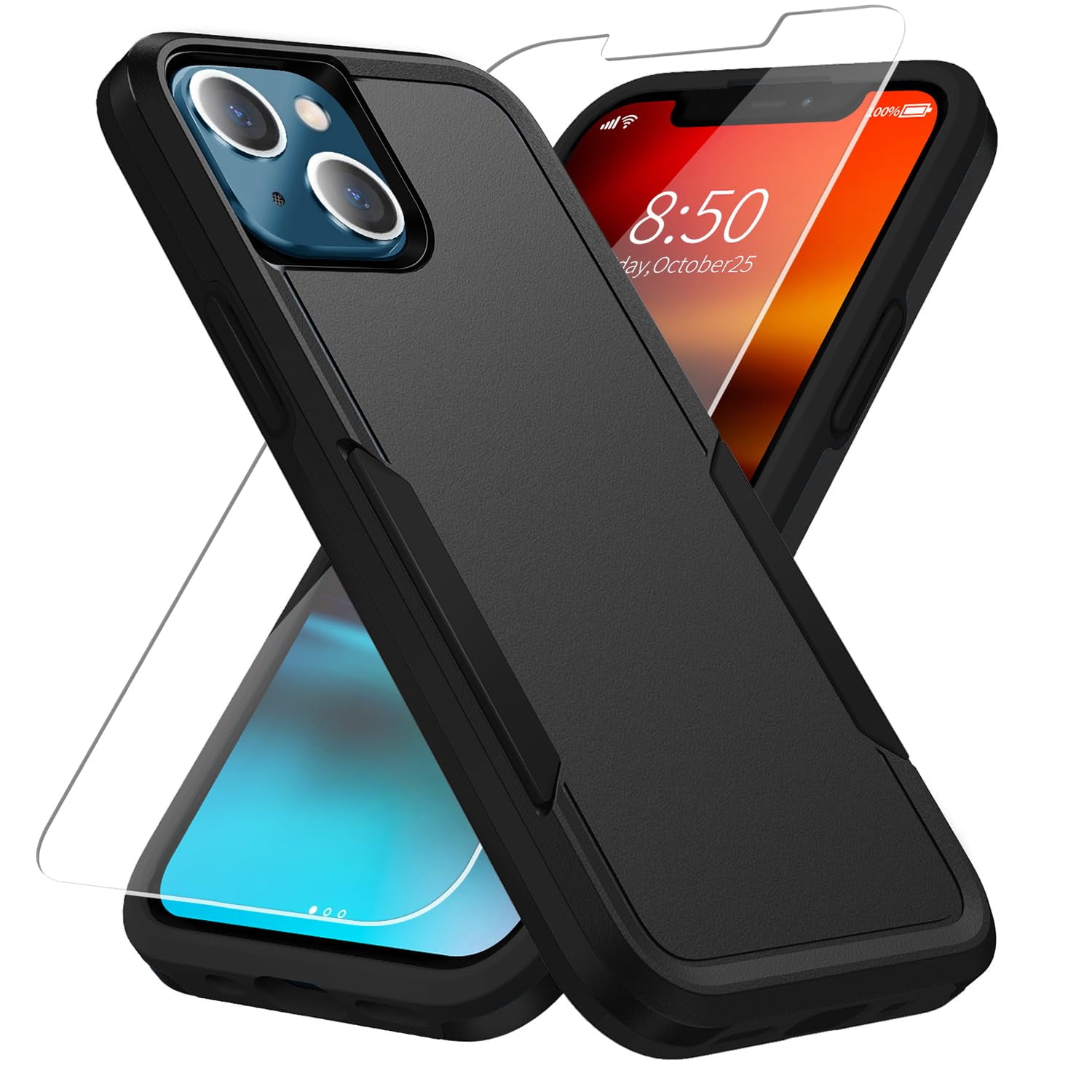 Heavy Duty Phone Case compatible with Apple iPhone 13 Mini 5.4 inch, Military Grade Drop Tested Rugged Shockproof Protective Cover with HD Screen Protector, Black
