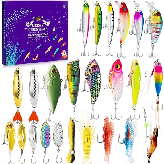 GOANDO Fishing Lure Advent Calendar 2025, 24 Days Christmas Countdown Gift for Adults Fishing Gifts Men Teen Boys Fishermen Anglers Dad Father Granpa