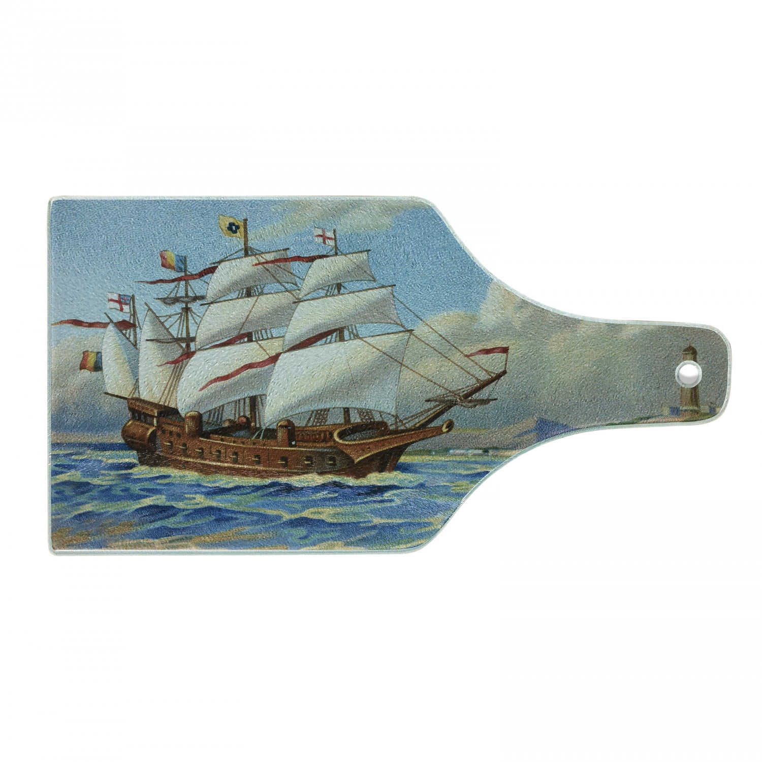 Vintage Boat Cutting Board, Ship Sailing Historical Theme Wavy Sea