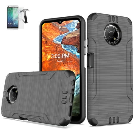 For Nokia G300 5G (Trafone N1374DL) Case with Screen Protector, Brush Shock Absorbing Case (Combat Gray +Tempered Glass)