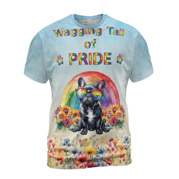 Wagging Tail French Bulldog Celebrates Rainbow Pride Month LGBT LGBTQ All Over Print 3D Shirt Unisex Merch Dog Lover Gifts - 01003