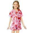 thumbnail image 2 of RMGVDSD Girls Button Down Pajama Sets Casual Bowknot Print Pajamas For Girls Summer Short Sleeve Shirt And Shorts Kids Sleepwear Set Girls Loungewear for 12-13 Years, 2 of 4