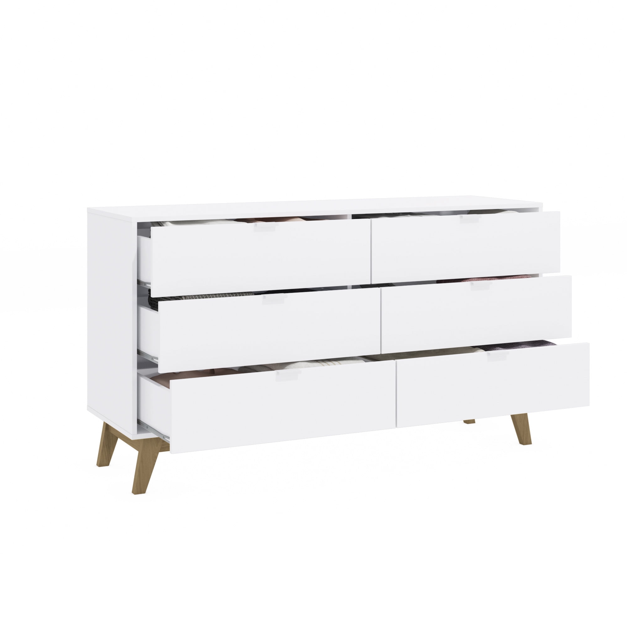 Kappesberg Hanford 6-Drawer Dresser – Modern White/Light Brown Finish – Wide Storage Chest for Bedroom or Living Room - for Adults and Teens