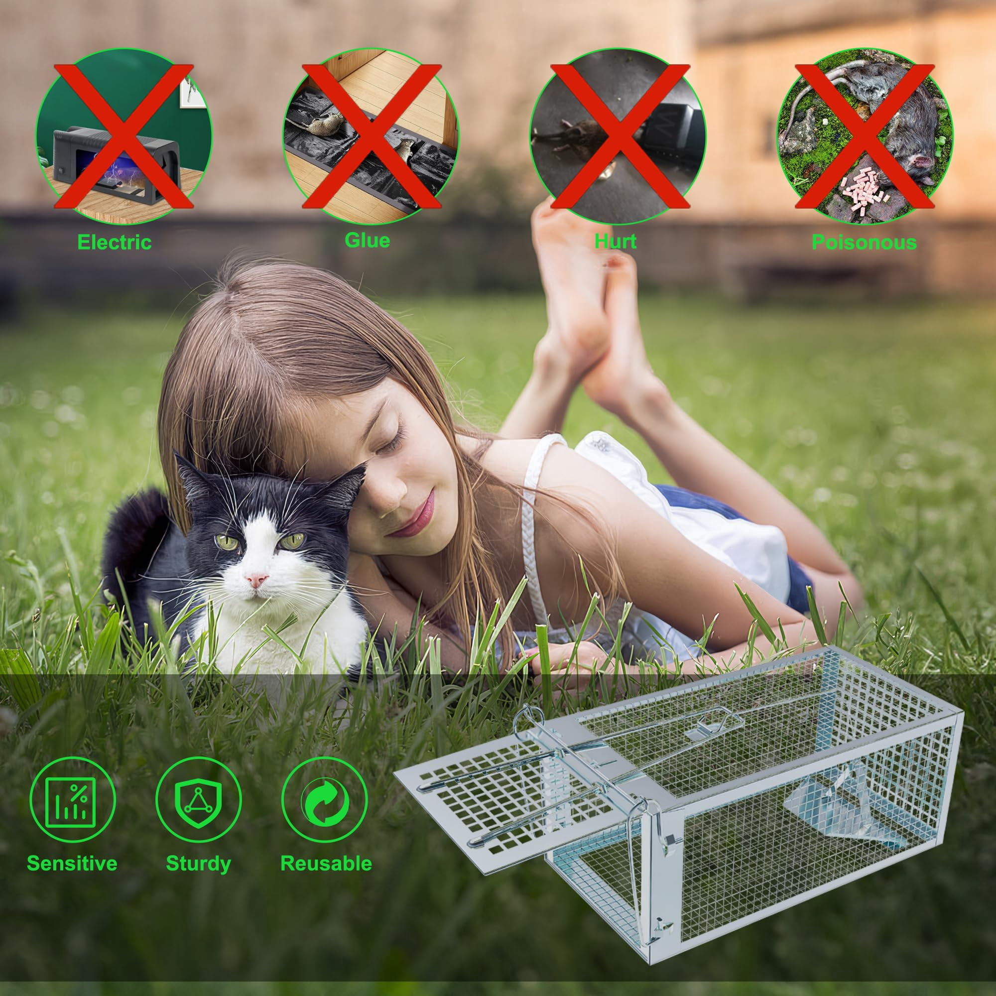 Humane Rat Traps 2-pack  No Small Animal Cage Live Mouse Catch And Release Trampa Para Ratones Chipmunk Rodent That Work For Indoor Outdoor - 10.6" L X 5.5" W 4.7" H