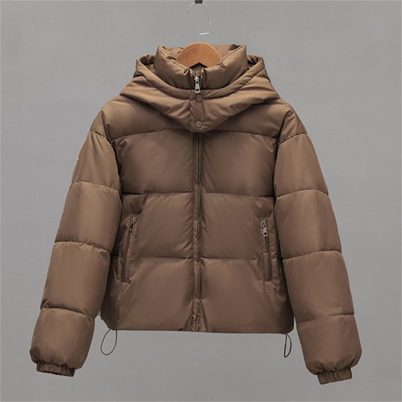 Dxzfnsa Women Puffer Hooded Jackets Women's Casual Thickened Solid Color Coats Stand Collar Long Sleeve Zipper Jackets with Pockets